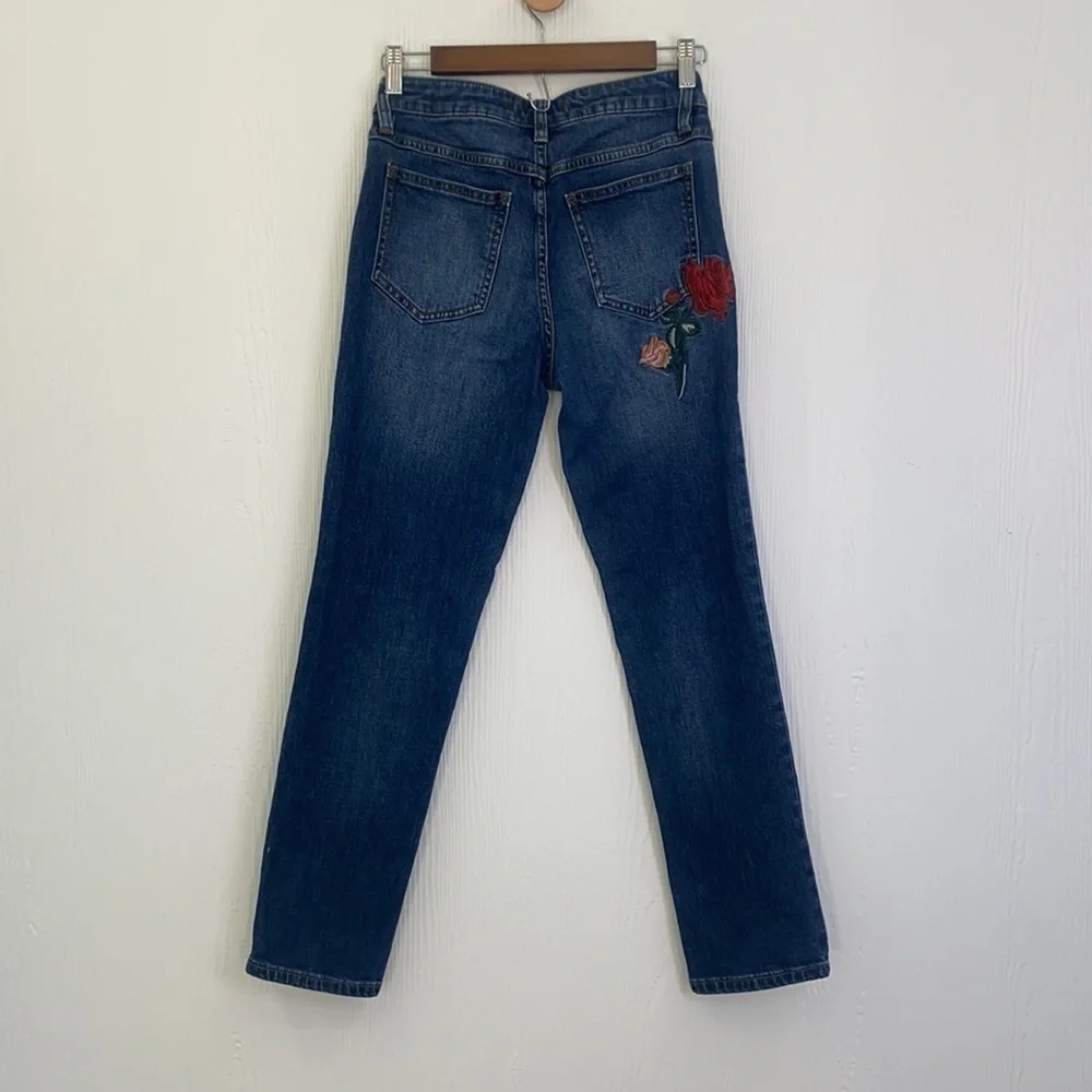 Free People - Four Seasons Embroidered Floral Dark Denim Jeans Size 26